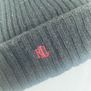 Ralph Lauren Black 100% Lambswool Beanie Hat